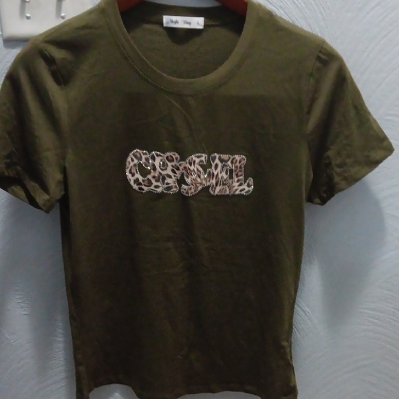 Tops - Olive Green CHANEL Inspired Graphic TShirt